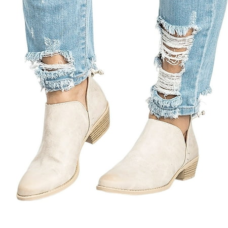 

huanledash Women Autumn Winter Casual Pointed Toe Low Heel Zipper Ankle Boots Bootie Shoes