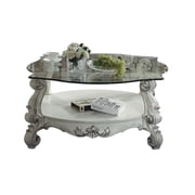 ACME Versailles Coffee Table, Bone White & Clear Glass