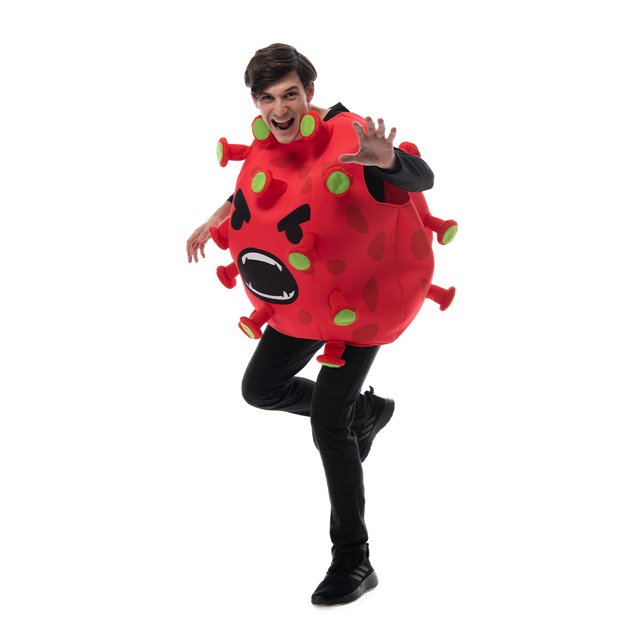 Nuevo disfraz de fiesta divertida de coronavirus de Halloween escenario de utilería de fruta de dragón rojo