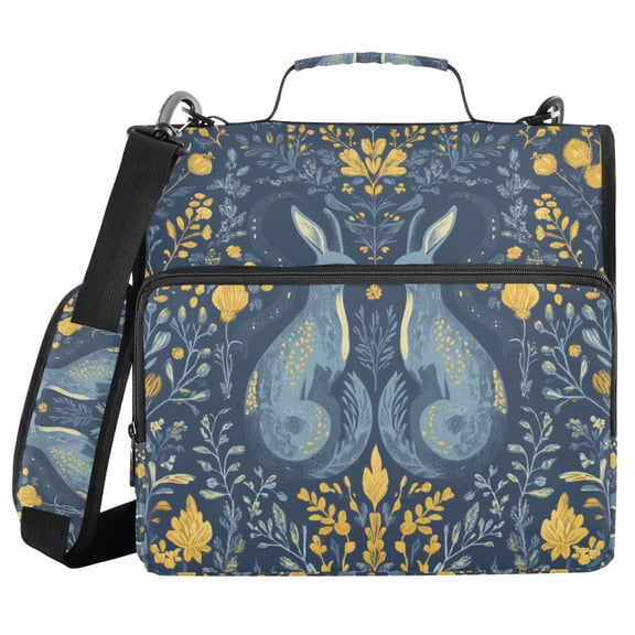 FORMRS Zipper Binder with Shoulder Strap 2-inch Ring 500 Sheet Capacity File Bag, Yellow Forest Pattern