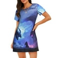 thumbnail image 1 of Vsdgher Motif Dragon de Feu Rouge et Bleu Chemise de Nuit à Manches Courtes pour Femmes Col Rond Mignonne Robe de Nuit Confortable, 1 of 6