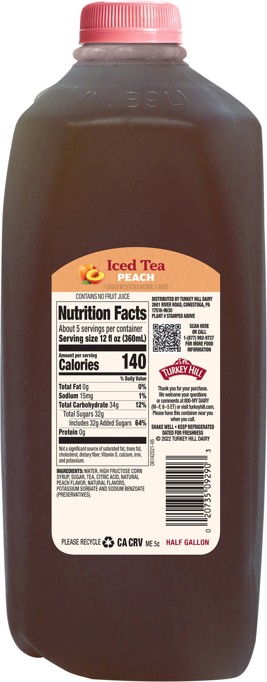 Turkey Hill Peach Tea, Half Gallon