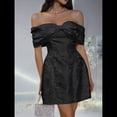 thumbnail image 4 of Vestidos de Cóctel Cortos de Satén para Adolescentes, con Hombros Descubiertos, para el Regreso A Casa y para Fiestas 2025. Negro XL, 4 of 8
