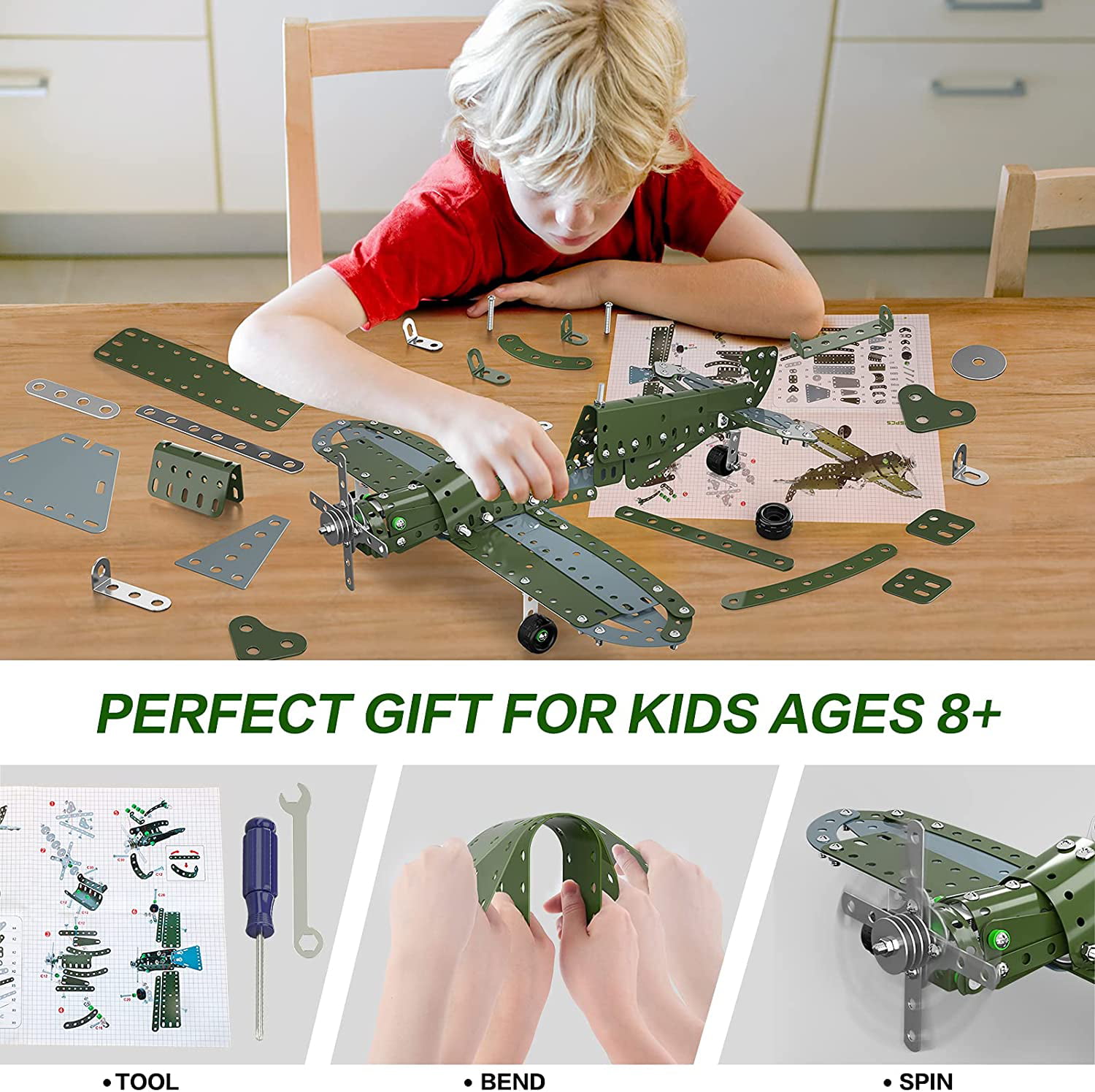 Building Toys Model Airplane Set -258 Pieces DIY Building Stem Projects Toys for Kids Boys Ages 8-12 and Older,Building Assembly Science Educational