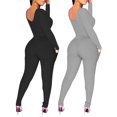 thumbnail image 6 of Women Long Sleeve Bodycon Yoga Jumpsuit Seamless Ribbed Workout Gym Outfit One Piece Leggings Jumpsuits(gray ,S), 6 of 7