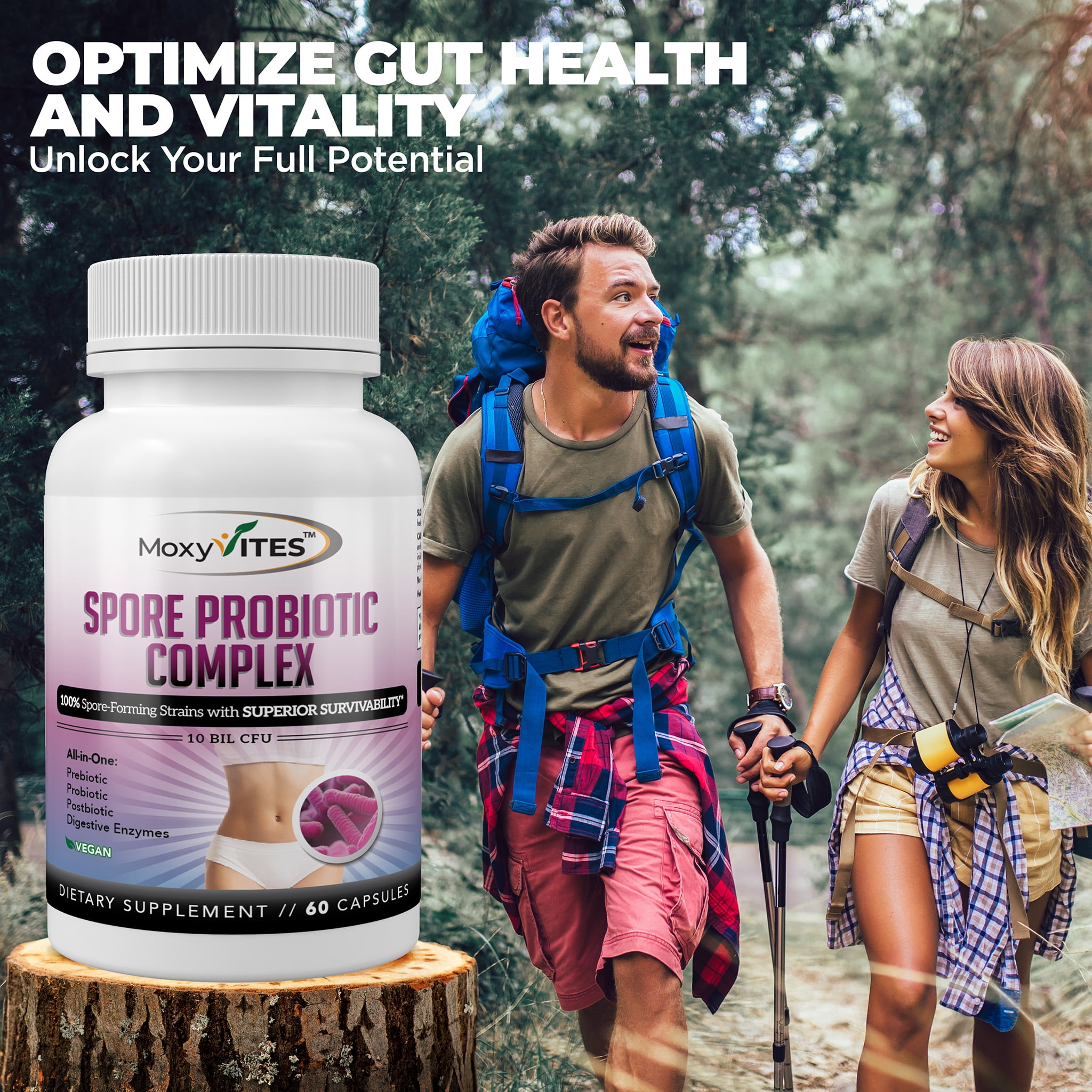 MoxyVites Spore Probiotic for Women and Men, Bacillus Coagulans Clausii, Digestive & Gut Health, 60 Capsules