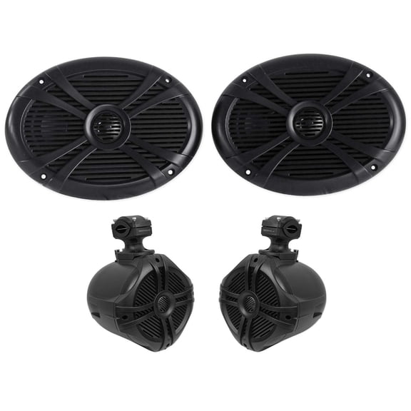 Rockville RMSTS69B Bundle: 6x9 Marine Boat Speakers, RWB70B 6.5 Wakeboard Tower Speakers, Waterproof 2 Way Audio, 2-items