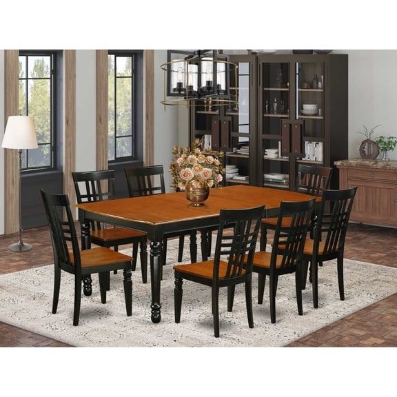 East West Furniture Dover 9-Piece Wooden Dining Set in Black/Cherry