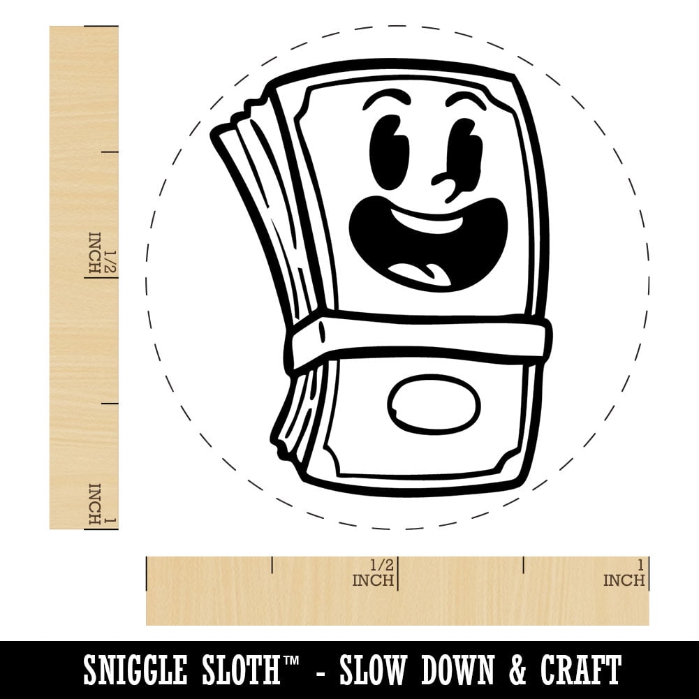Cartoon Stack of Money Cash Happy Dollar Bill Self-Inking Rubber Stamp for Stamping Ink Stamper Crafting Planners - 1 Inch Medium - Fuchsia Ink
