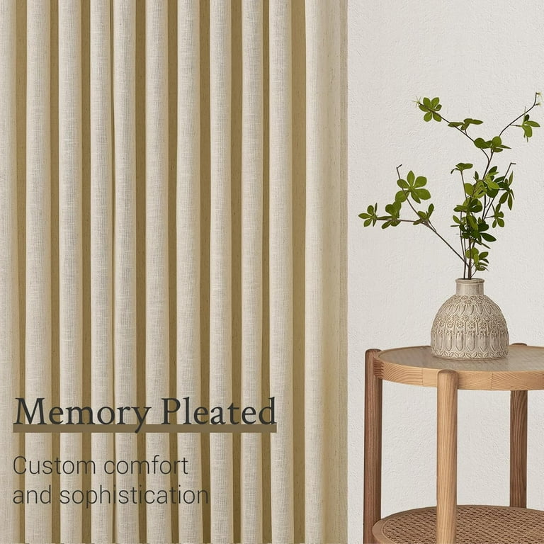 108 Inch Pinch Pleated Linen Curtains 2 Panels,Natural Beige Semi
