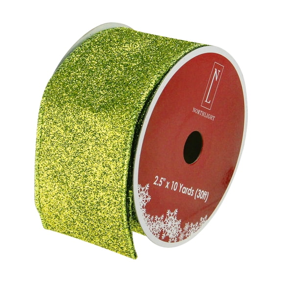 Northlight Shimmering Solid Christmas Wired Craft Ribbon - 2.5" x 10 Yards - Lime Green
