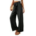 thumbnail image 2 of Women'S Wide Leg Pants with Pockets High Waist Adjustable Knot Loose Casual Trousers Business Work Pants Black L, 2 of 6