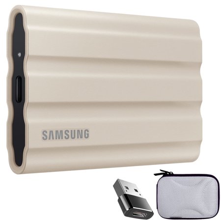 Samsung MU-PE1T0K/AM T7 Shield Portable Solid State Drive 1TB 2022 - Beige Bundle with Converter Adapter Type C Adapter + Vivitar Hard Shell Case (White)