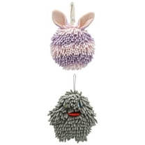 Unique Bargains 2 Pcs Fluffy Hand Towel 7" x 7" Grey Pattern 2 Purple