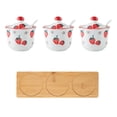 thumbnail image 1 of Hand Drawn Pattern Sugar Bowl With Lid, Ceramic Teacup Shape Sugar Pot, Coffee Accessories, Sugar Pourer, Kitchen Storage-Red Strawberry-3 Set, 1 of 8