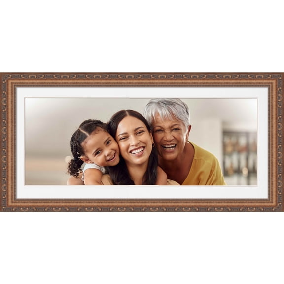 5x15 Frame with Mat - Antique Gold 8x18 Frame Wood Made to Display Print or Poster Measuring 5 x 15 Inches with White Photo Mat