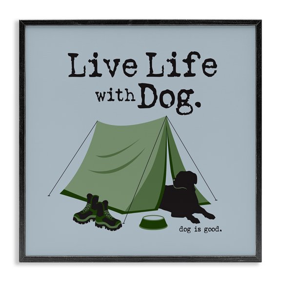 Stupell Industries Camping with Dog Animals Painting Black Framed Art Print Wall Art, 12 x 12