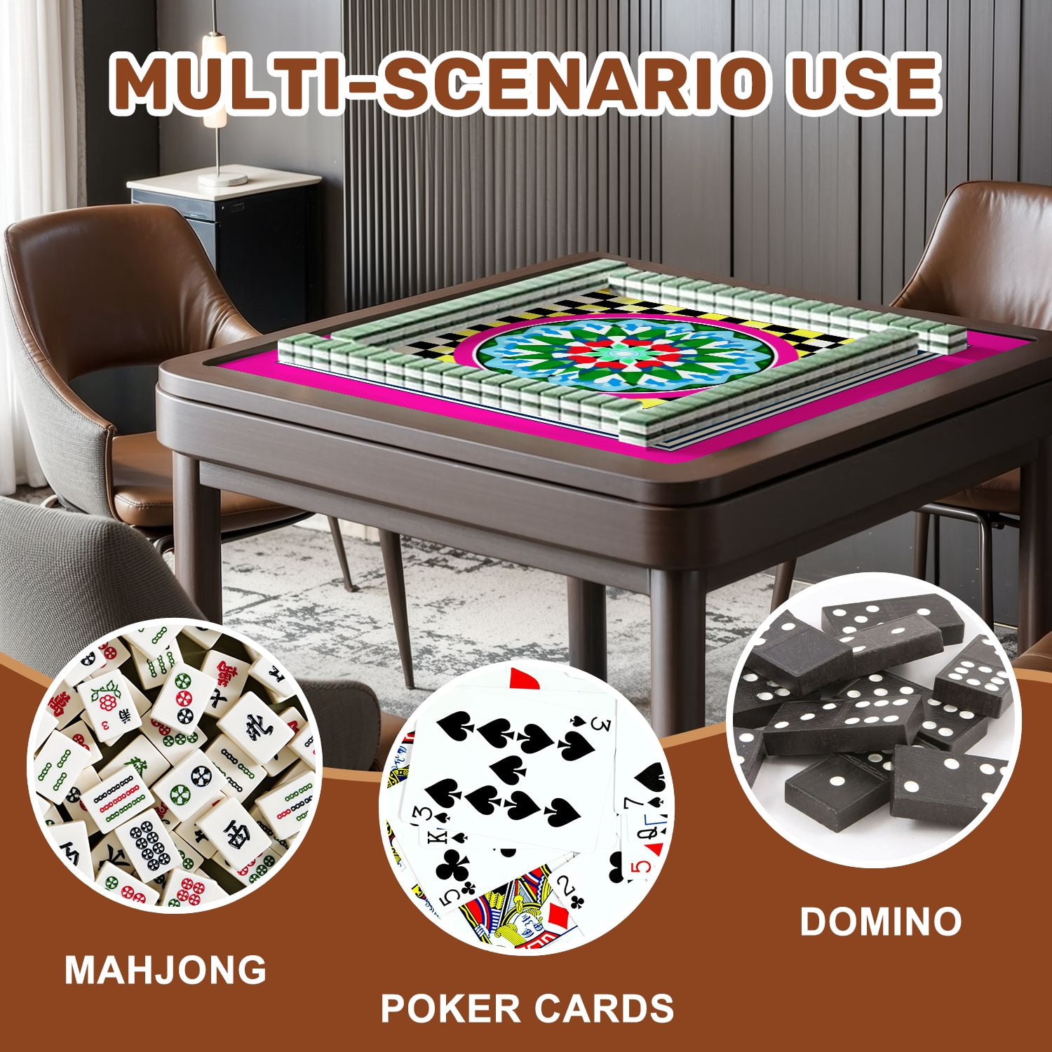 Mahjong Mat 31.5" x 31.5" Colorful Geometric Mandala Checkerboard Vibrant Floral Patterns Non-Slip Noise Reduction American Mahjong Tiles Table Cover for Dominoes Poker Card Board Games Gift
