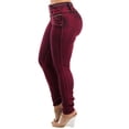thumbnail image 5 of Moda Xpress Women's Junior Butt Lifting Mid Rise Stretchy Skinny Jeans Red Acid Wash 10634C, 5 of 10