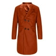thumbnail image 3 of Men's Notch Lapel Double Breasted Long Trench Coat Casual Cotton Blend Peacoat Men Casual Button Solid Long Sleeve Pockets Outwear Coat, 3 of 6