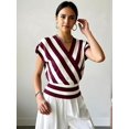 thumbnail image 5 of Women Tops Cap Sleeve Dressy Casual V Neck Stripe Shirts Summer Business Work Blouses Outfits Wine Red L, 5 of 9