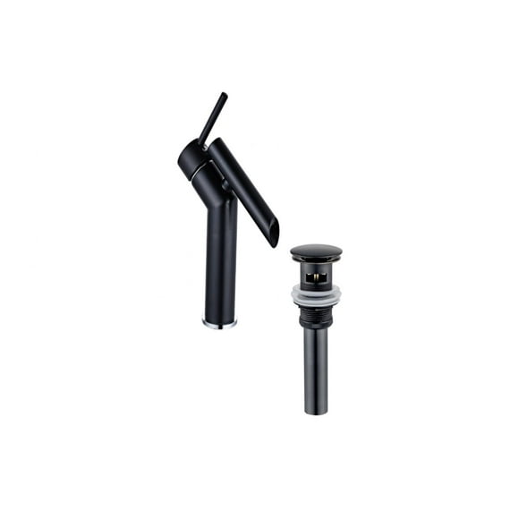 DROP Bath and Kitchen DR091458 Bathroom Sink Faucet with Round shape in Black color from Haven series - includes Drain with overflow