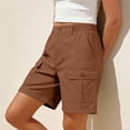thumbnail image 4 of Cargo Shorts Women Bermuda Knee Length Long Hiking Pull on Shorts with Pockets Elastic Waist for Summer Casual Trendy Coffee XL, 4 of 6