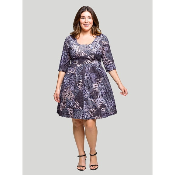 Plus Size Geometric Scoop Neck Fit N Flare Dress
