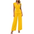 thumbnail image 3 of VBVC Women's Wrap V-Neck 2 Piece Pants Set, Ladies' Tie Waist Top and Wide Leg Trousers Outfit, Casual Sleeveless Workwear For Women,Yellow,S-2XL, 3 of 8
