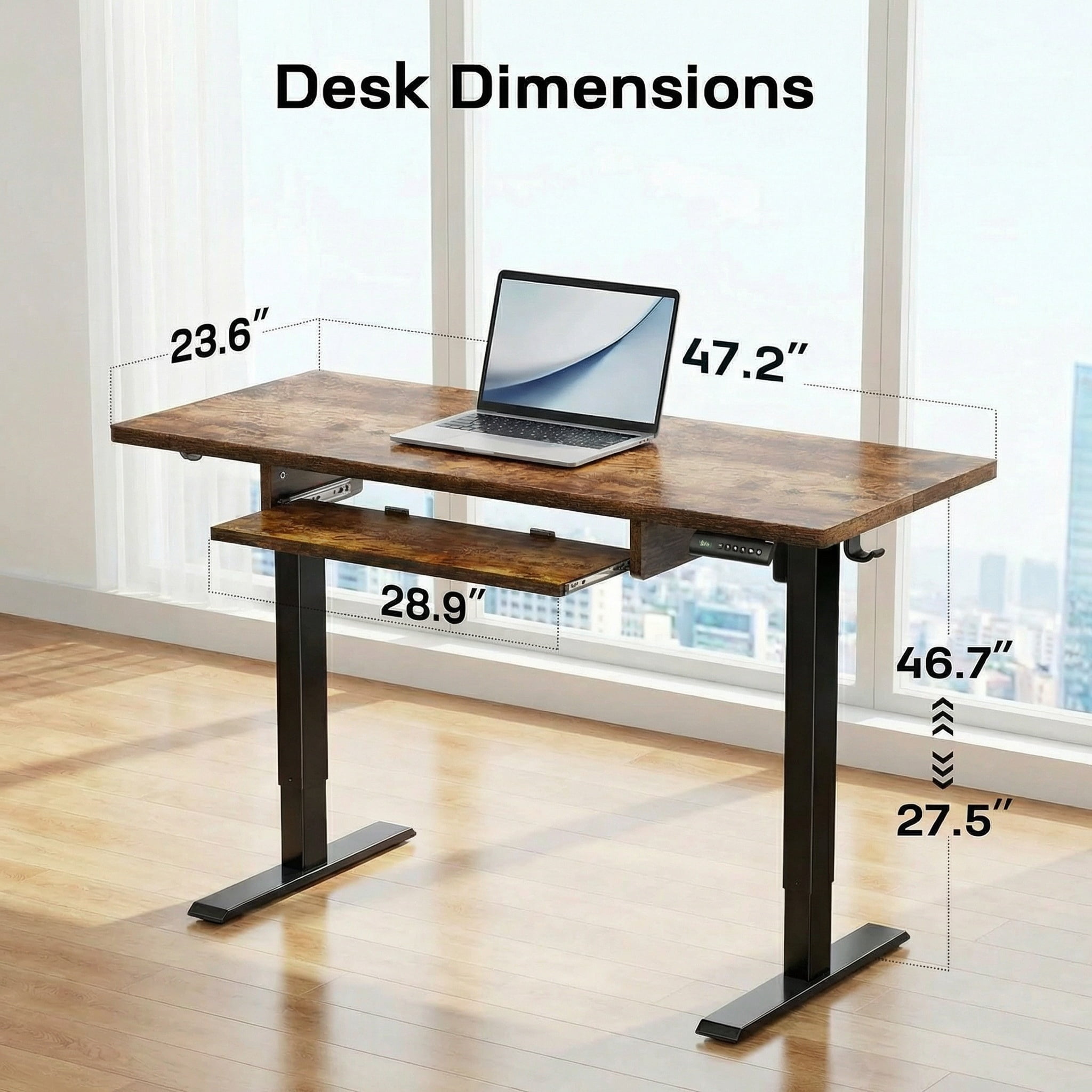CHITOOMA Electric Standing Desk with Keyboard Tray, 48" x 24" Adjustable Height Sit Stand Up Desk, Home Office Gaming Desk Computer Workstation, Vintage Brown