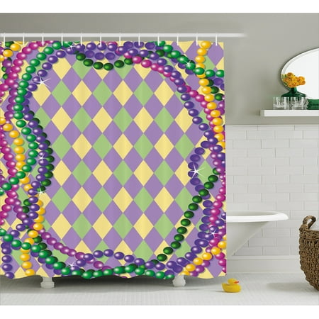 Mardi Gras Shower Curtain Celebration Beads In Vibrant Mardi Gras Shower Curtain Celebration Beads In Vibrant Graphic Style On Diamond Line