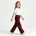 thumbnail image 3 of Girls Plaid Pants with Pockets Casual Fall Fashion Baggy Elastic Waist Drawstring Kids Wide Leg Pants Red 12, 3 of 5