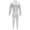 thumbnail image 4 of ZHOGXU Kids Girls Romper Long Sleeve Turtleneck Solid Color Stretchy Comfortable Jumpsuit Bodysuit For Stage Performance,Silver,4-6 Years, 4 of 5