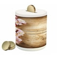 thumbnail image 1 of Floral Piggy Bank, Spring Blossom Orchard Featured Plant on Wooden Board Background Image, Ceramic Coin Bank Money Box for Cash Saving, 3.6" X 3.2", Sand Brown Pale Pink, by Ambesonne, 1 of 4