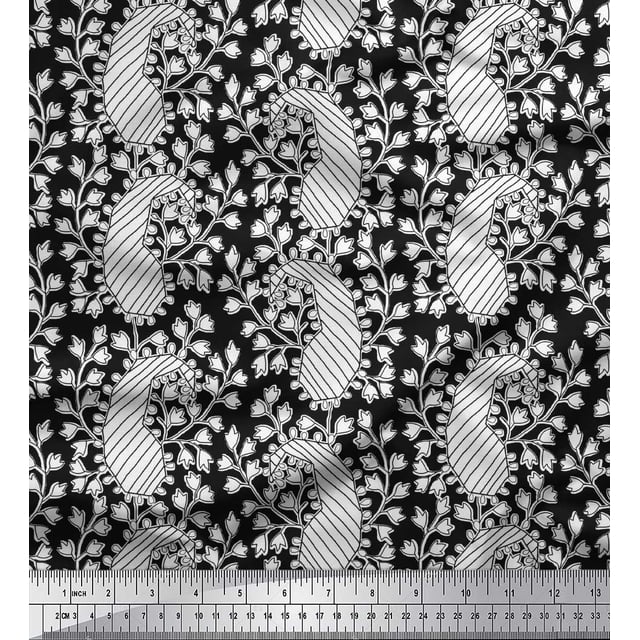 Soimoi Rayon Fabric Floral & Paisley Block Printed Fabric 1 Yard 56 Inch Wide