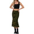 thumbnail image 2 of INSPIRE CHIC Floral Skirt for Women's Elastic High Waist Mesh Fishtail Fall Winter Elegant Midi Skirt XS Olive Green, 2 of 6