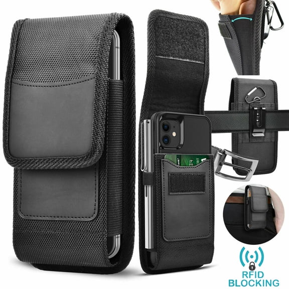 eBizWare For iPhone 14 Pro Max Cell Phone Holster Pouch Nylon Wallet Case with Belt Clip Cover - Large