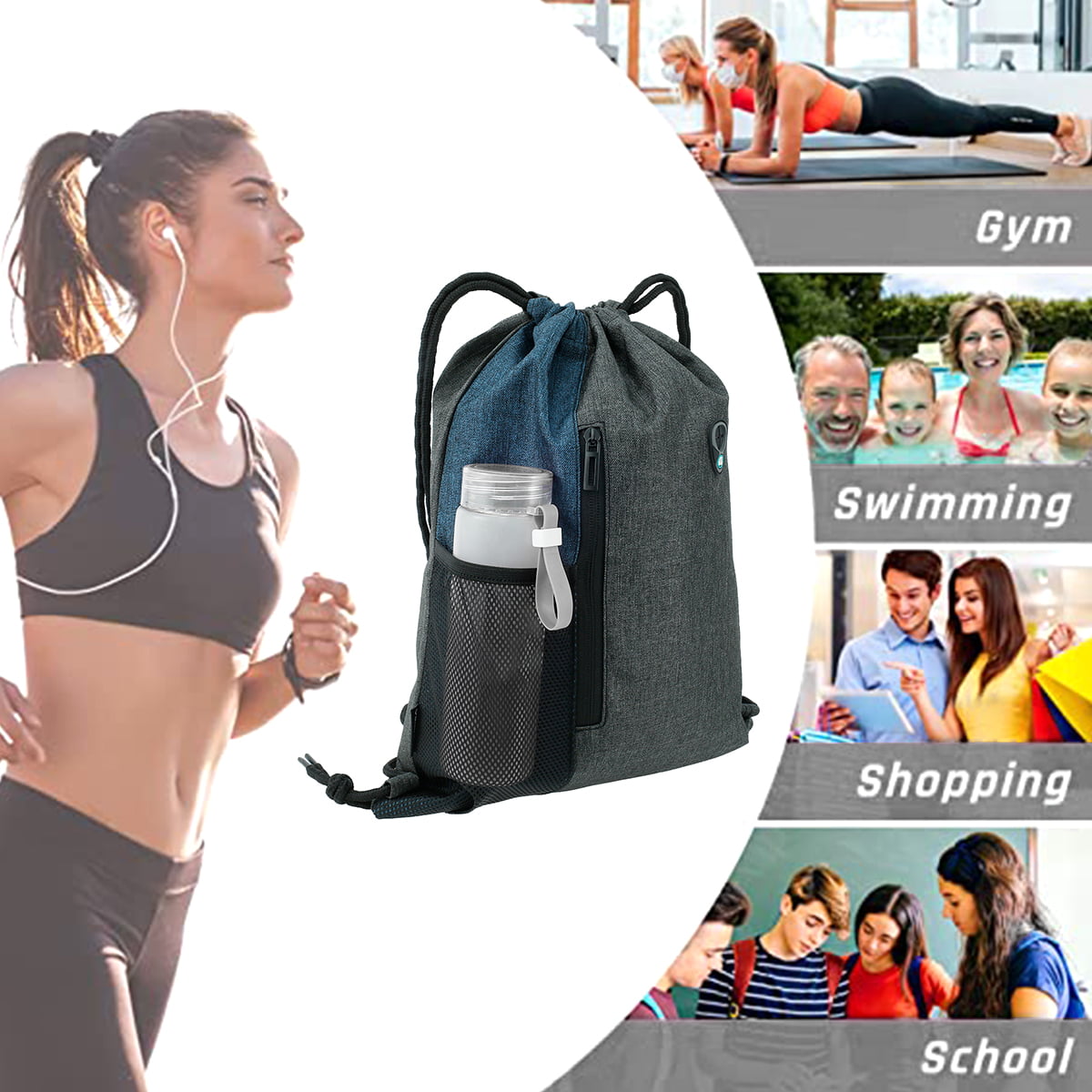 Waterproof Drawstring Bag Sports Gym Backpack Sack Swim School PE Kit Camo  Plain