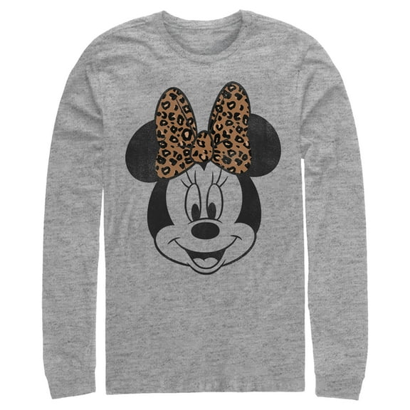 Men's Mickey & Friends Minnie Mouse Cheetah Print Bow Long Sleeve Shirt Athletic Heather Medium