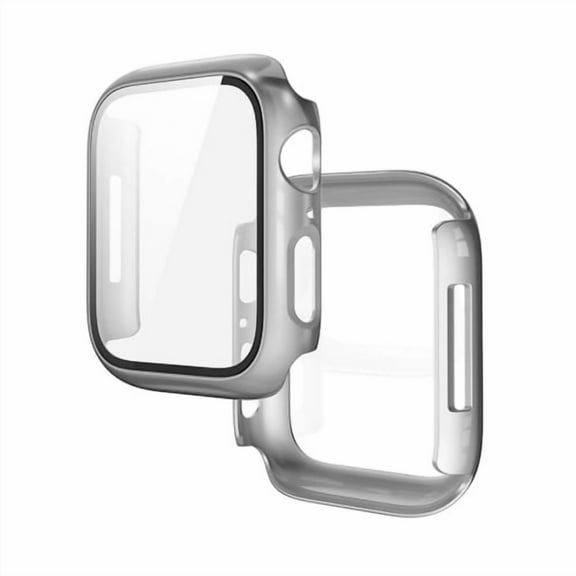 Case for Apple Watch Series 9/8/7/SE 2 45mm All-Around Screen Protector Case, Tempered Glass Screen Protector Case Ultra-Thin for iWatch 45mm Protection Cover - Silver