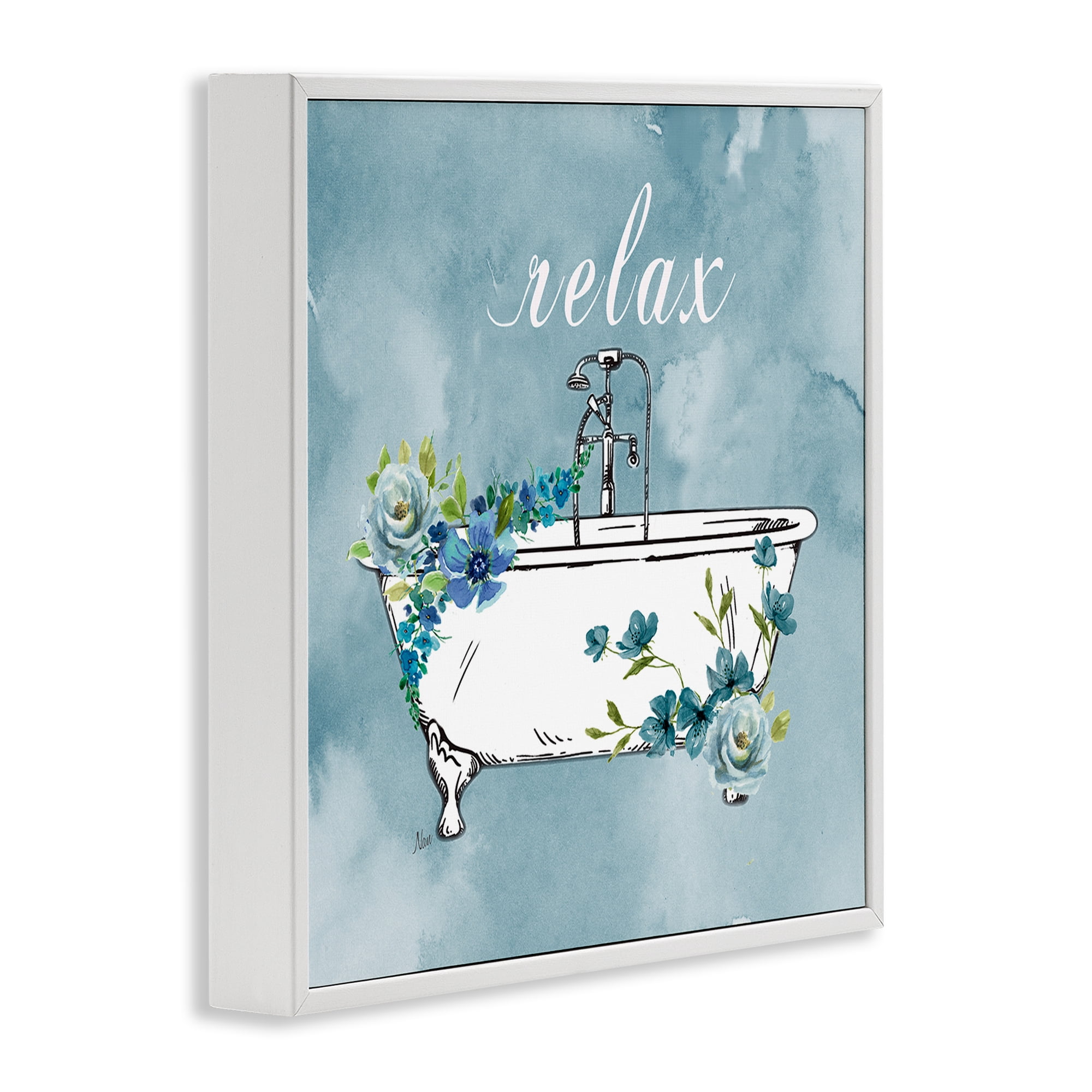 Stupell Industries Floral Bathroom Rules Relax White Framed Giclee Art, design by Nan