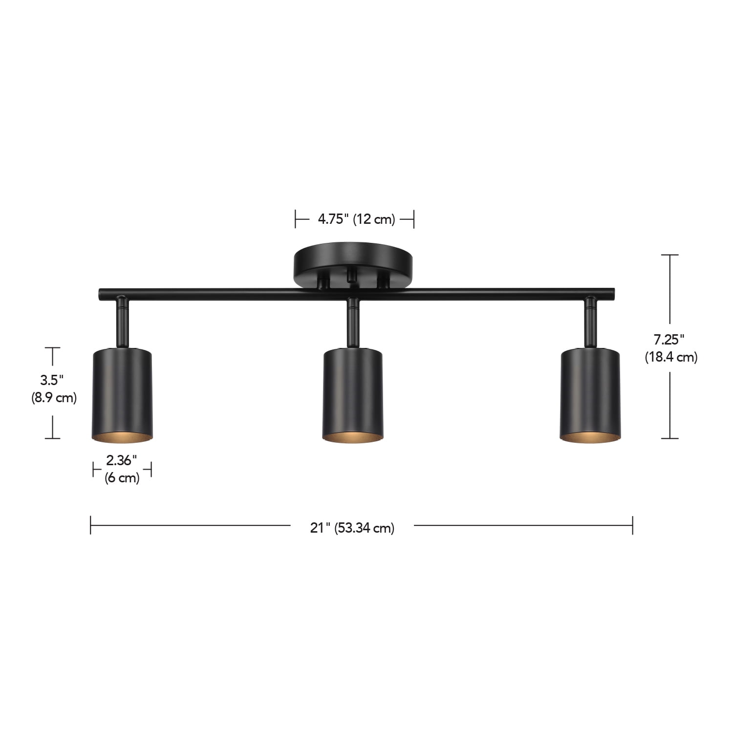 Globe Electric 21" Minimalist 3-Light Matte Black Track Light Pivoting Track Heads