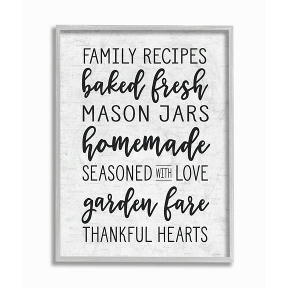 The Stupell Home Decor Family Recipes Baked Fresh Garden Mason Jars Subtle Birch Typography Gray Framed Texturized Art