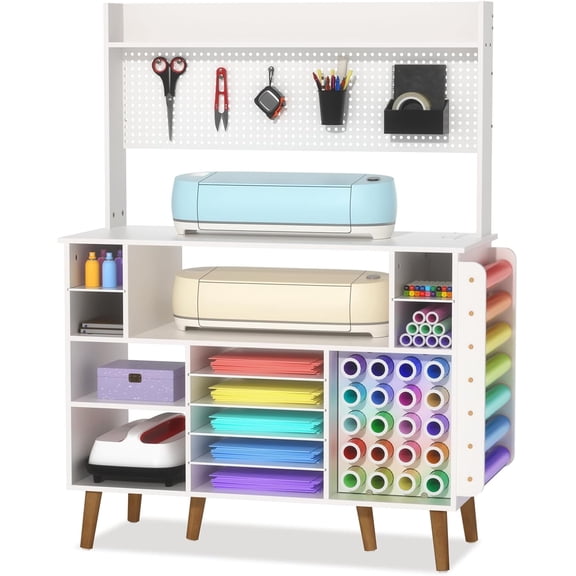 Organization and Storage Table Compatible with Cricut Machines - Craft Room Furniture,Craft Storage Table with Power Outlet,Craft Table for Vinyl