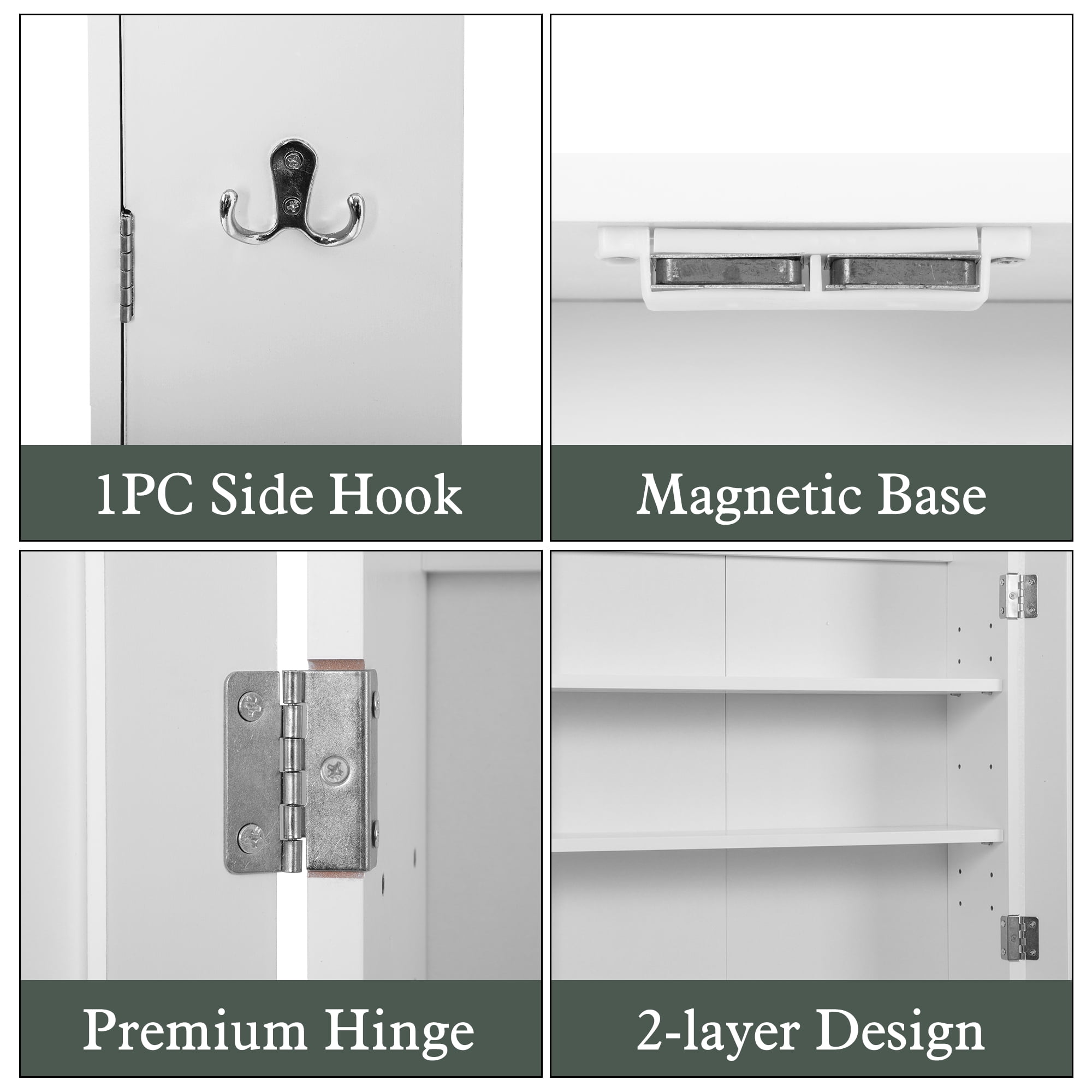 HLR Wall-Mounted Bathroom Storage Cabinet with Gold Trim, Bathroom Cabinet with Adjustable Shelves