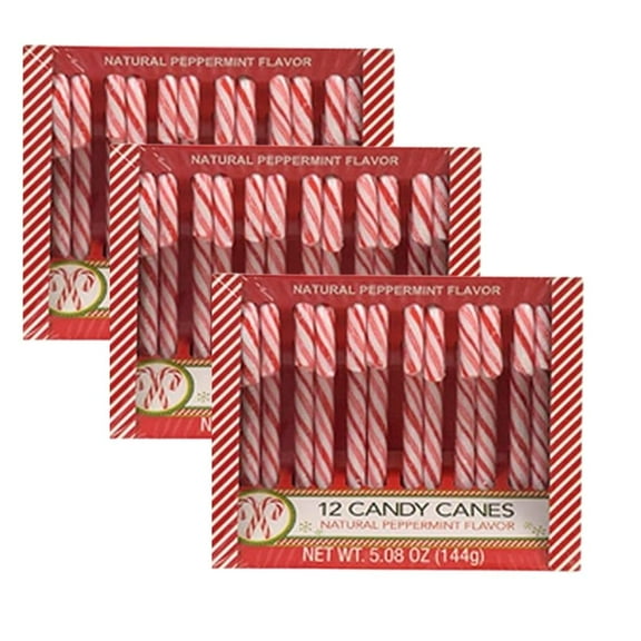 Candy Cane Peppermint Flavored 12ct. each Box 5.08 oz. Pack of 3- Great for Snacking with Hot Chocolate Drinks Dessert Christmas Tree & Holiday Decor
