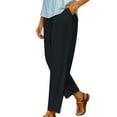 thumbnail image 2 of Baodmurt Shorts pour Femmes, Coton Lin Ample Uni Été Taille Élastique Pliée, Noir S-3TG, 2 of 7