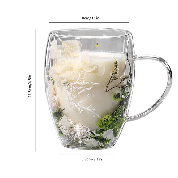 350ml Double Wall Coffee Mug With Handles Clear Milk Cups Gifts Artificial Flower Glass Cup for Milk Tea Juice Cold Beverage