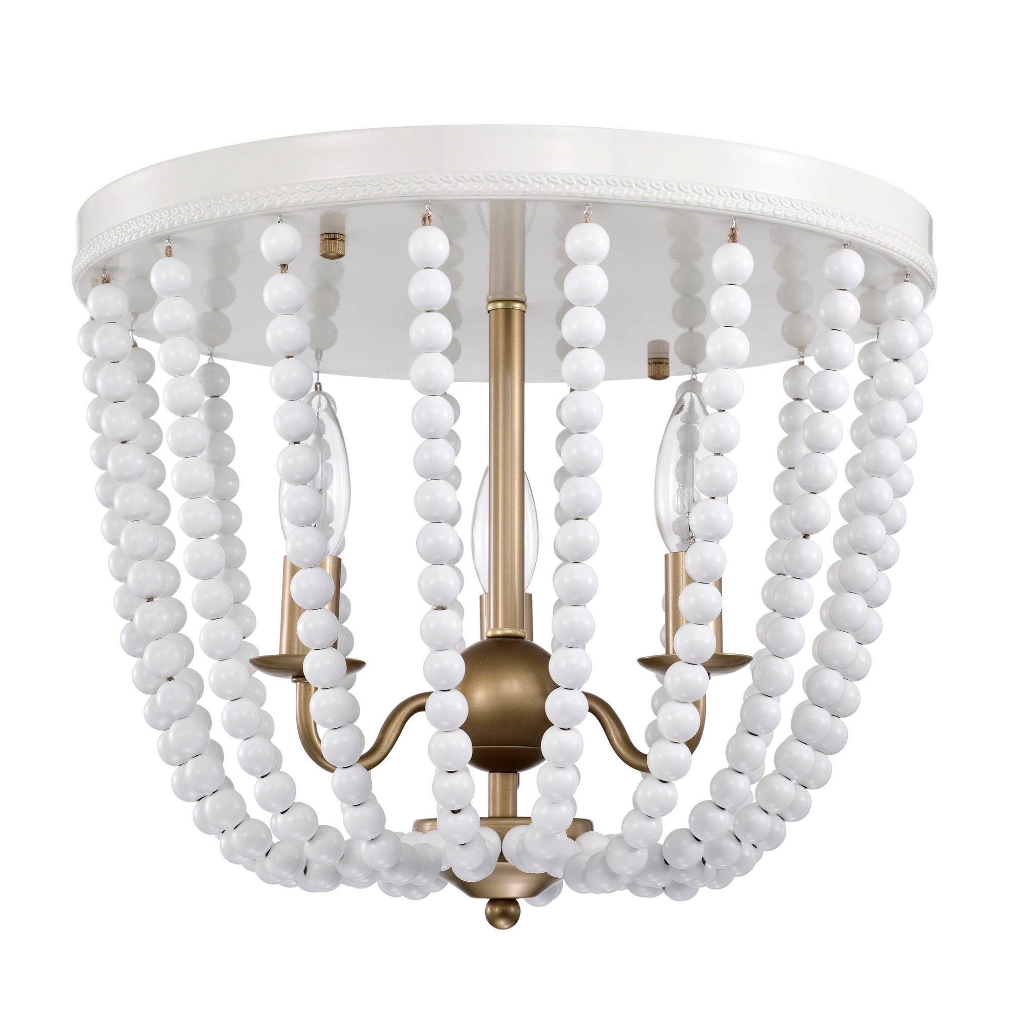 Warehouse of Tiffany IMC834-3 15 in. Taha Indoor 4-Light Gloss White & Brass Flush Mount Ceiling Light with Light Kit