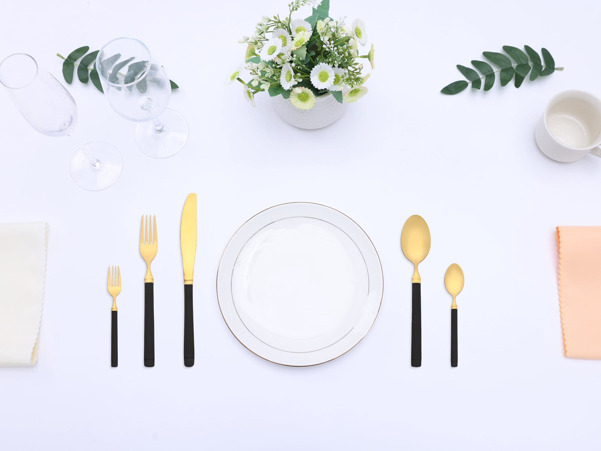 Unique Bargains Classic Stainless Steel Flatware Sets for Multiple Uses Black Gold 20pcs